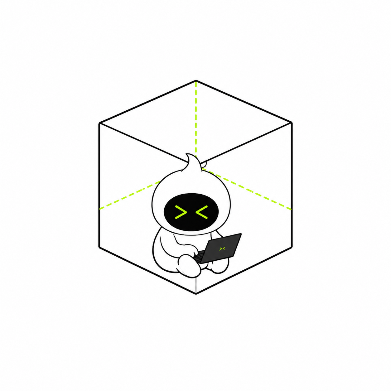 A daemon mascot inside an isolated cube.