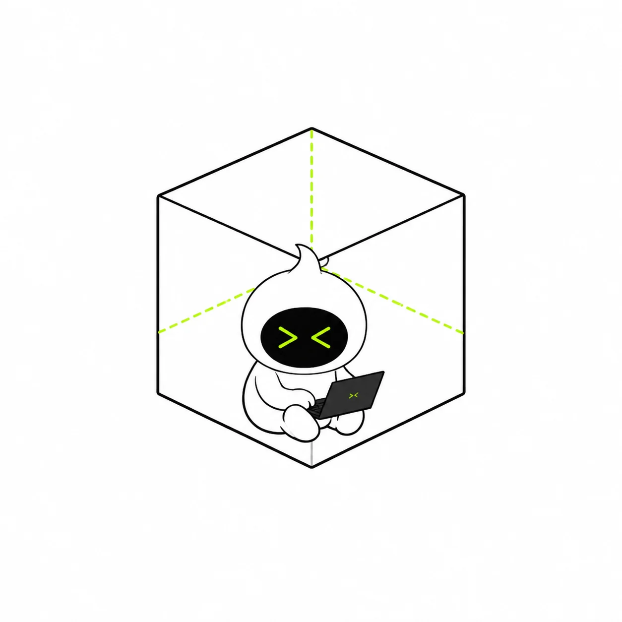 A daemon mascot inside an isolated cube.