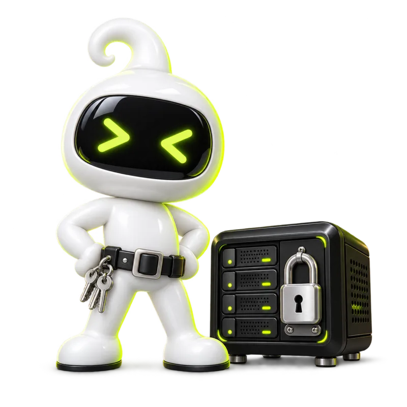 A lock on a Hetzner server holding your code, prompts, and files.